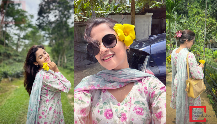 সিলেটের সবুজে ফ্লোরাল লুকে সাদিয়া আয়মানের নির্ভার দিন